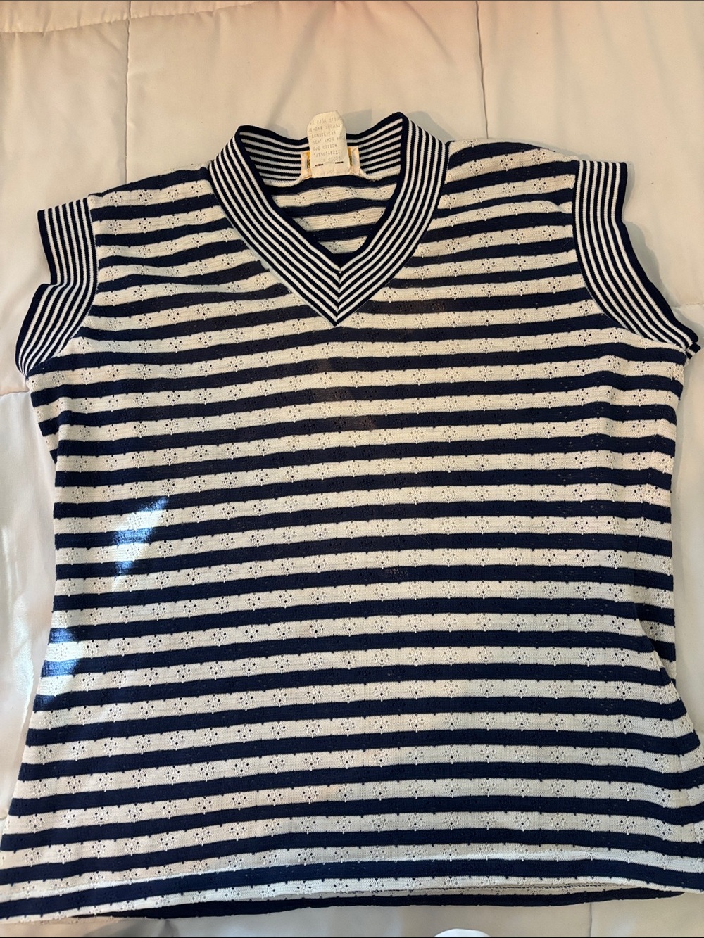 VINTAGE! Navy and White Striped Sleeveless V‑Neck Tank Top